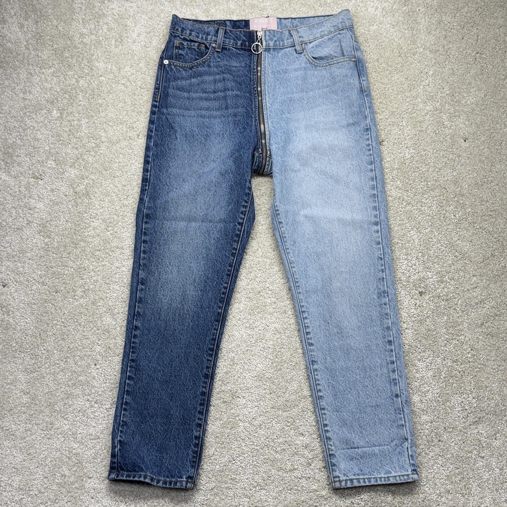 Revice Ying Yang Zipper Jeans Womens‎ 30 Blue Two-Tone High Rise Straight Denim